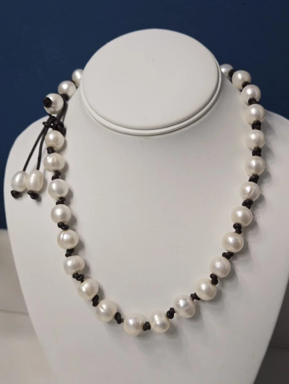 Artisan Fresh Water Pearl Necklace with Dark Brown Cord